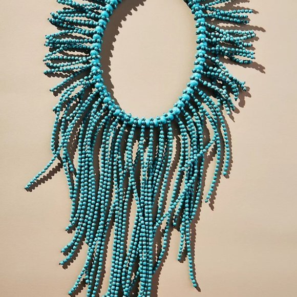 Anthropologie Aqua Beaded Fringe Necklace - Picture 3 of 6